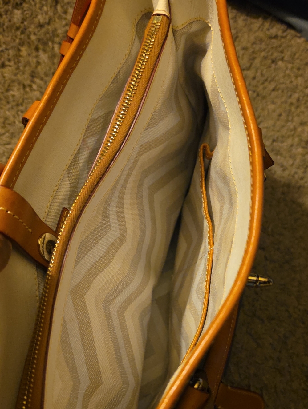 Dooney & Bourke Navy with Tan Leather Trim Tote - Picture 3 of 4